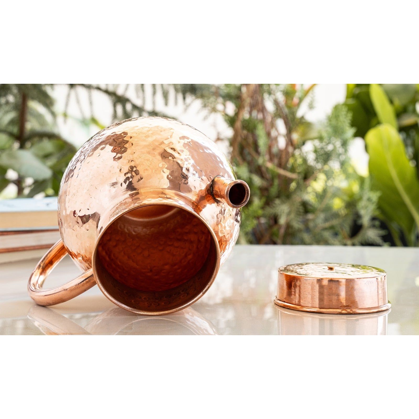 Pure copper hammered matka jug with spout, 1450 ML